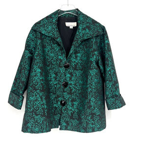 Caroline Rose Jacket Womens XL Green Spotted Artsy Lagenlook Designer Maximalist